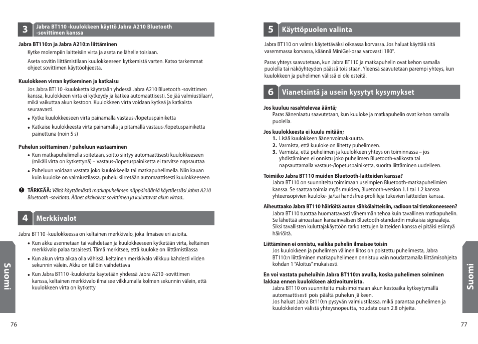 Su o m i | Jabra BT110 User Manual | Page 40 / 65