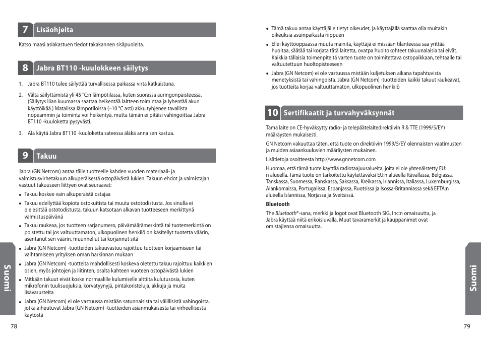 Su o m i | Jabra BT110 User Manual | Page 41 / 65