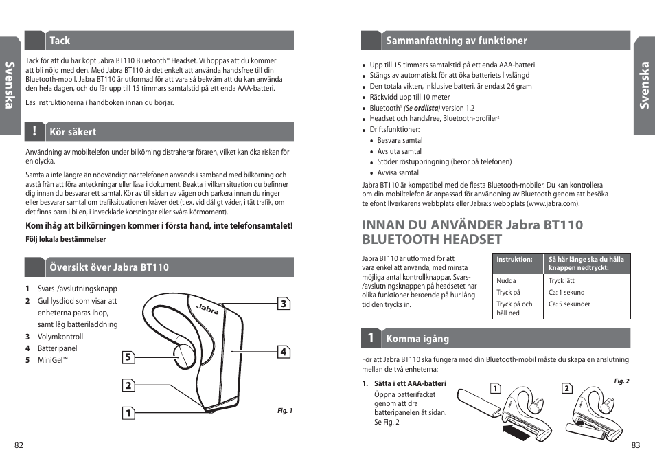 Innan du använder jabra bt110 bluetooth headset, Sv en sk a | Jabra BT110 User Manual | Page 43 / 65