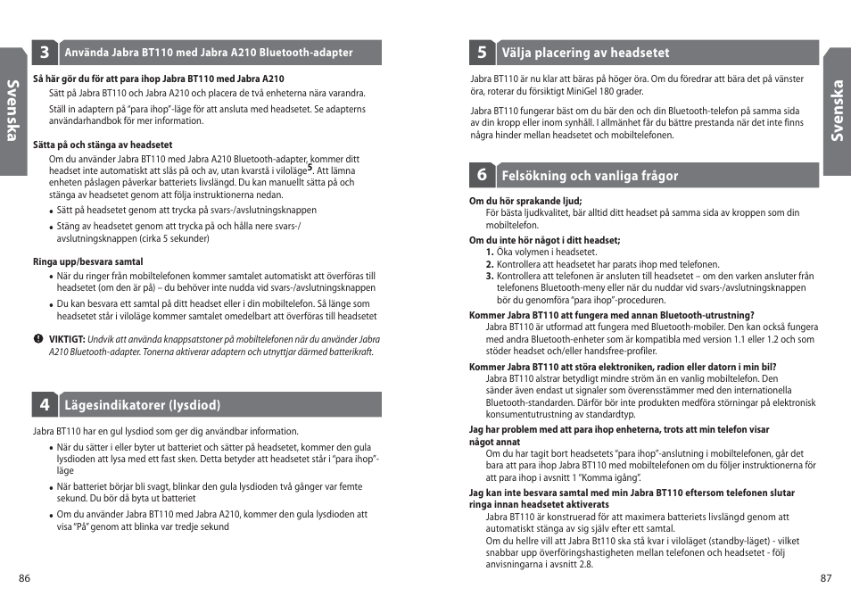 Sv en sk a | Jabra BT110 User Manual | Page 45 / 65