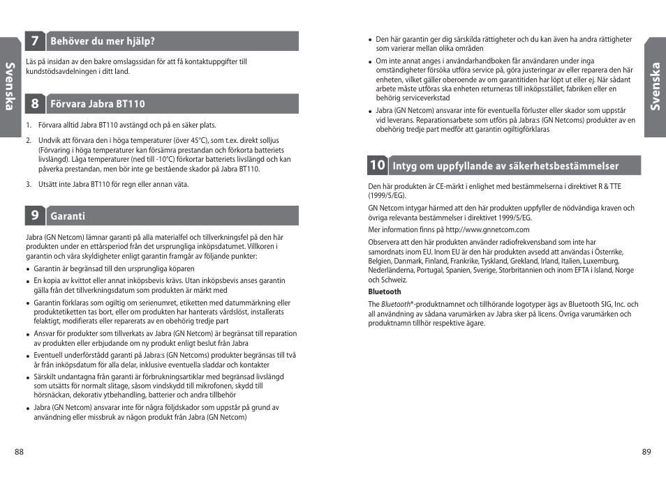 Sv en sk a | Jabra BT110 User Manual | Page 46 / 65