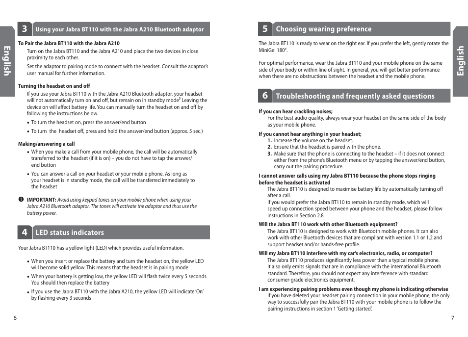 En g lis h | Jabra BT110 User Manual | Page 5 / 65