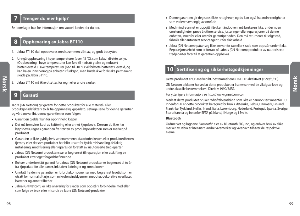 No rs k | Jabra BT110 User Manual | Page 51 / 65