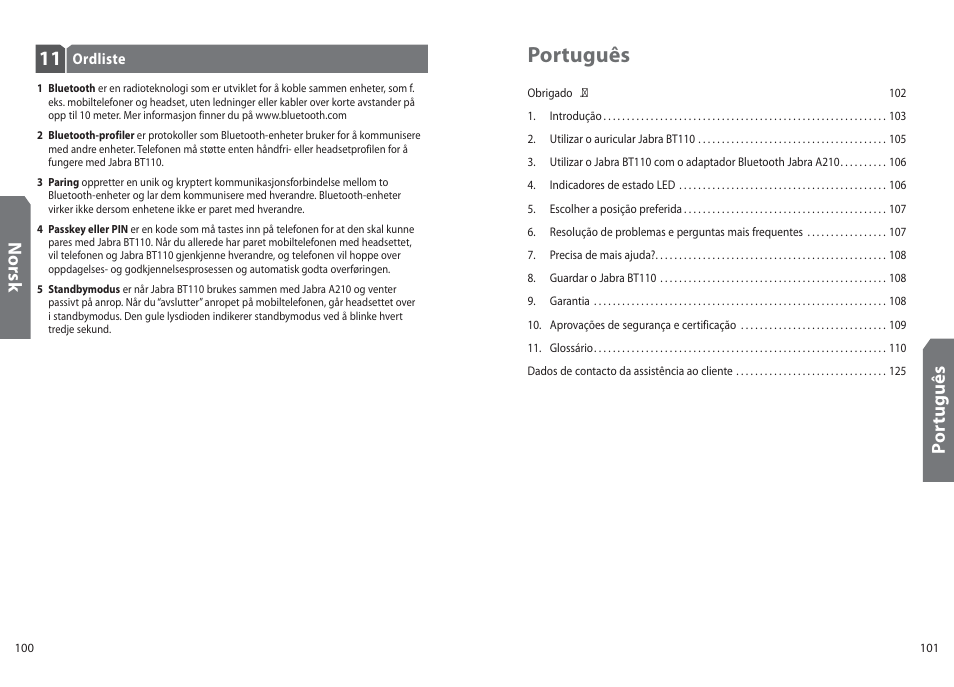 Português, No rs k | Jabra BT110 User Manual | Page 52 / 65