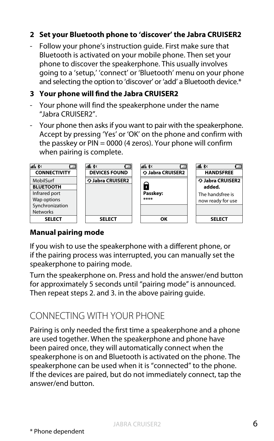 English, Connecting with your phone | Jabra CRUISER2 User Manual | Page 7 / 17