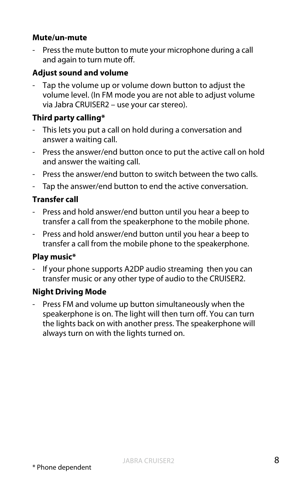 English | Jabra CRUISER2 User Manual | Page 9 / 17