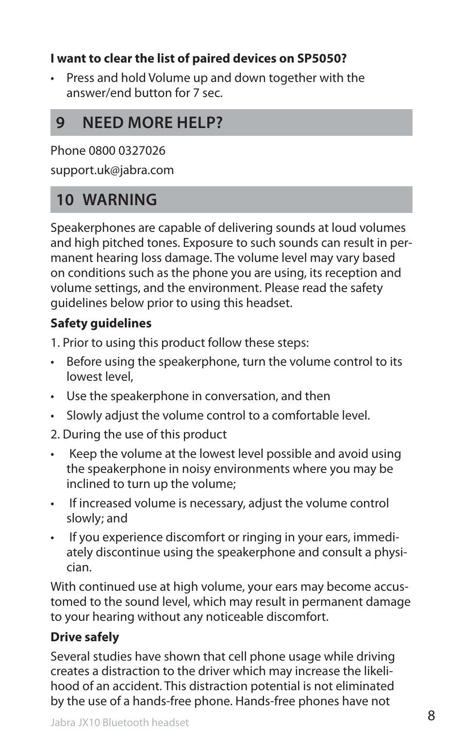 9 need more help, 10 warning | Jabra SP5050 User Manual | Page 10 / 221