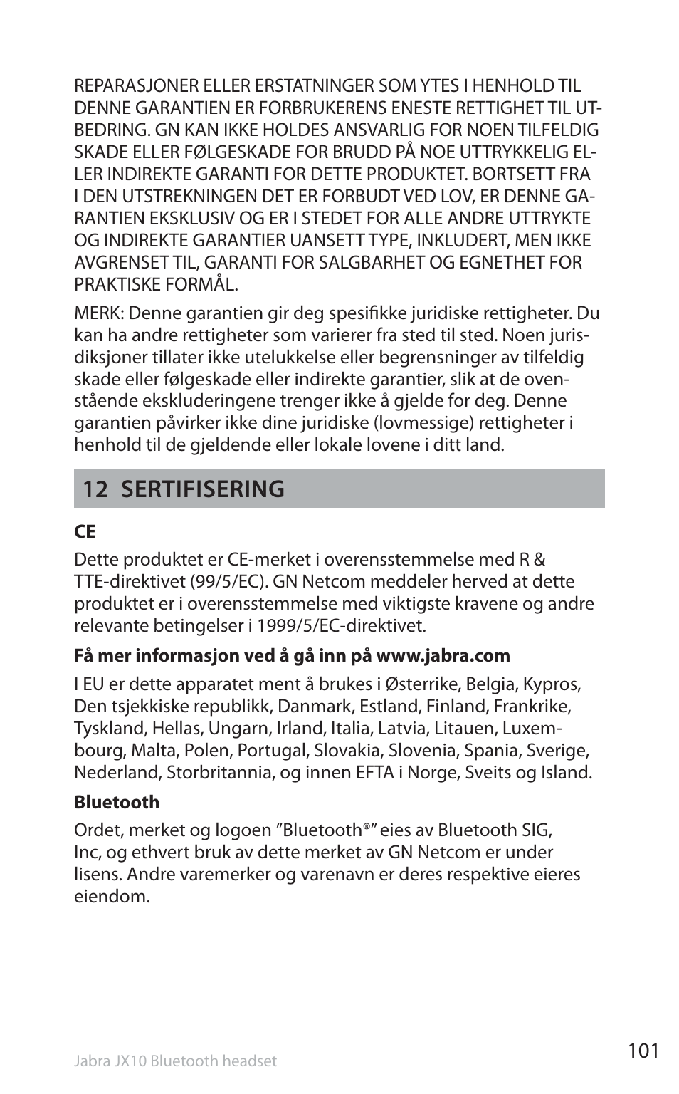 12 sertifisering | Jabra SP5050 User Manual | Page 103 / 221