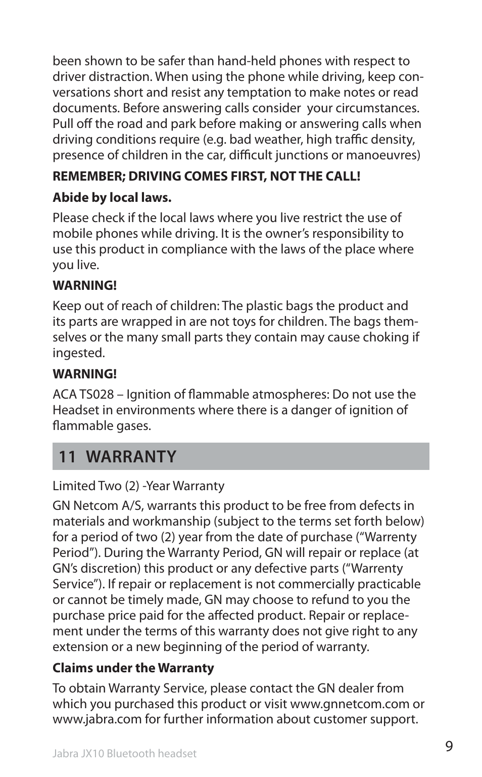 11 warranty | Jabra SP5050 User Manual | Page 11 / 221