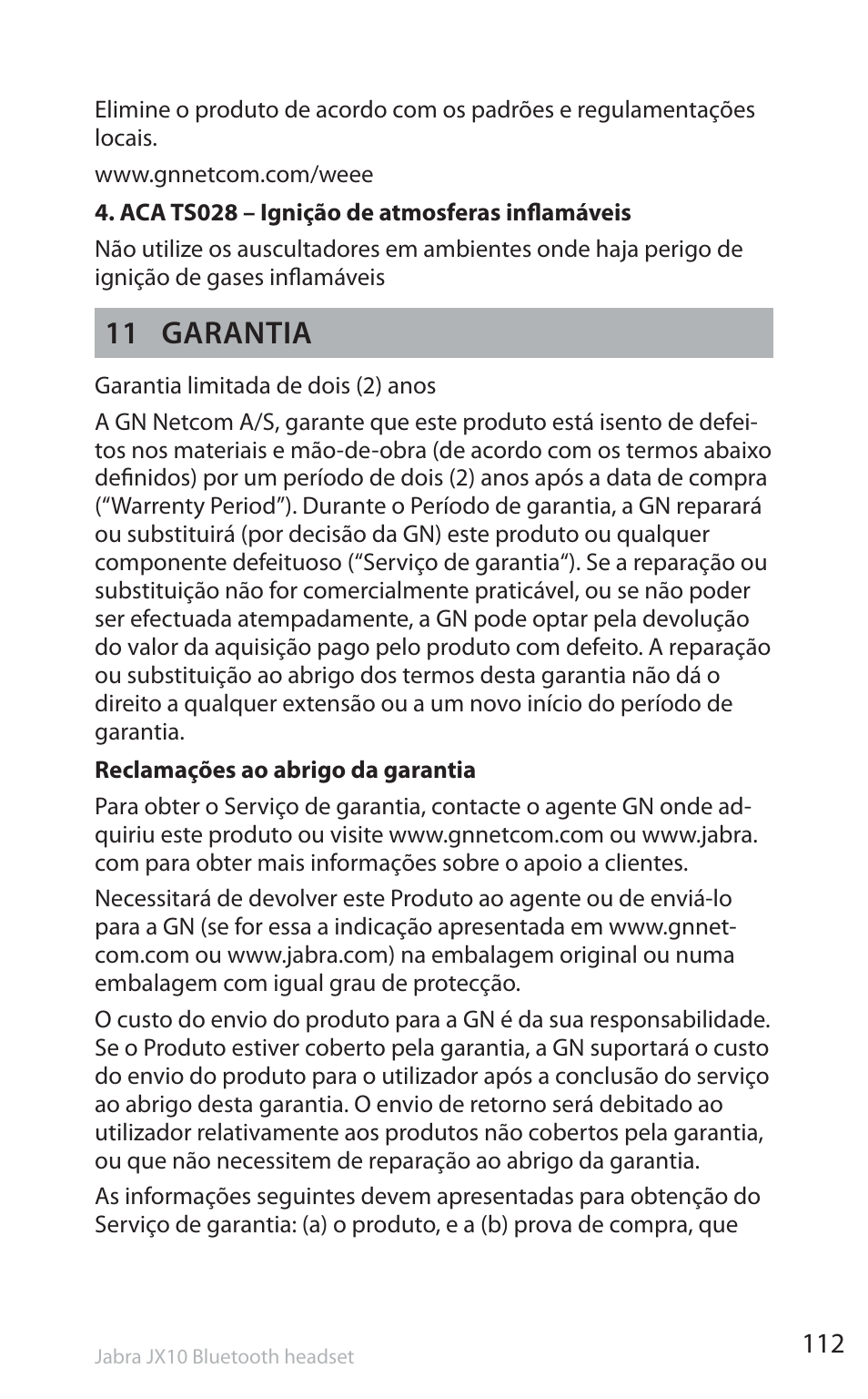 11 garantia | Jabra SP5050 User Manual | Page 114 / 221