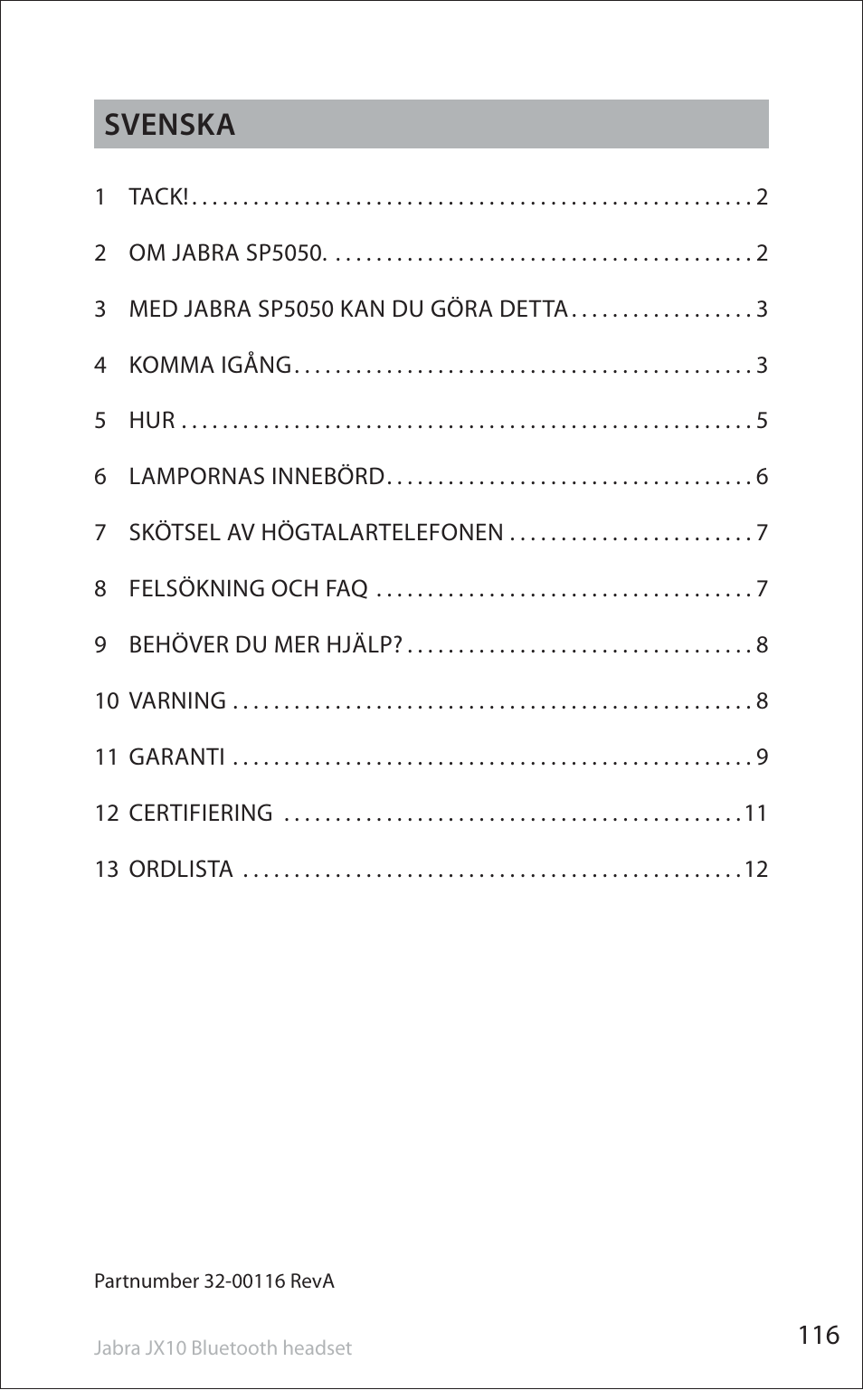 Svenska | Jabra SP5050 User Manual | Page 118 / 221