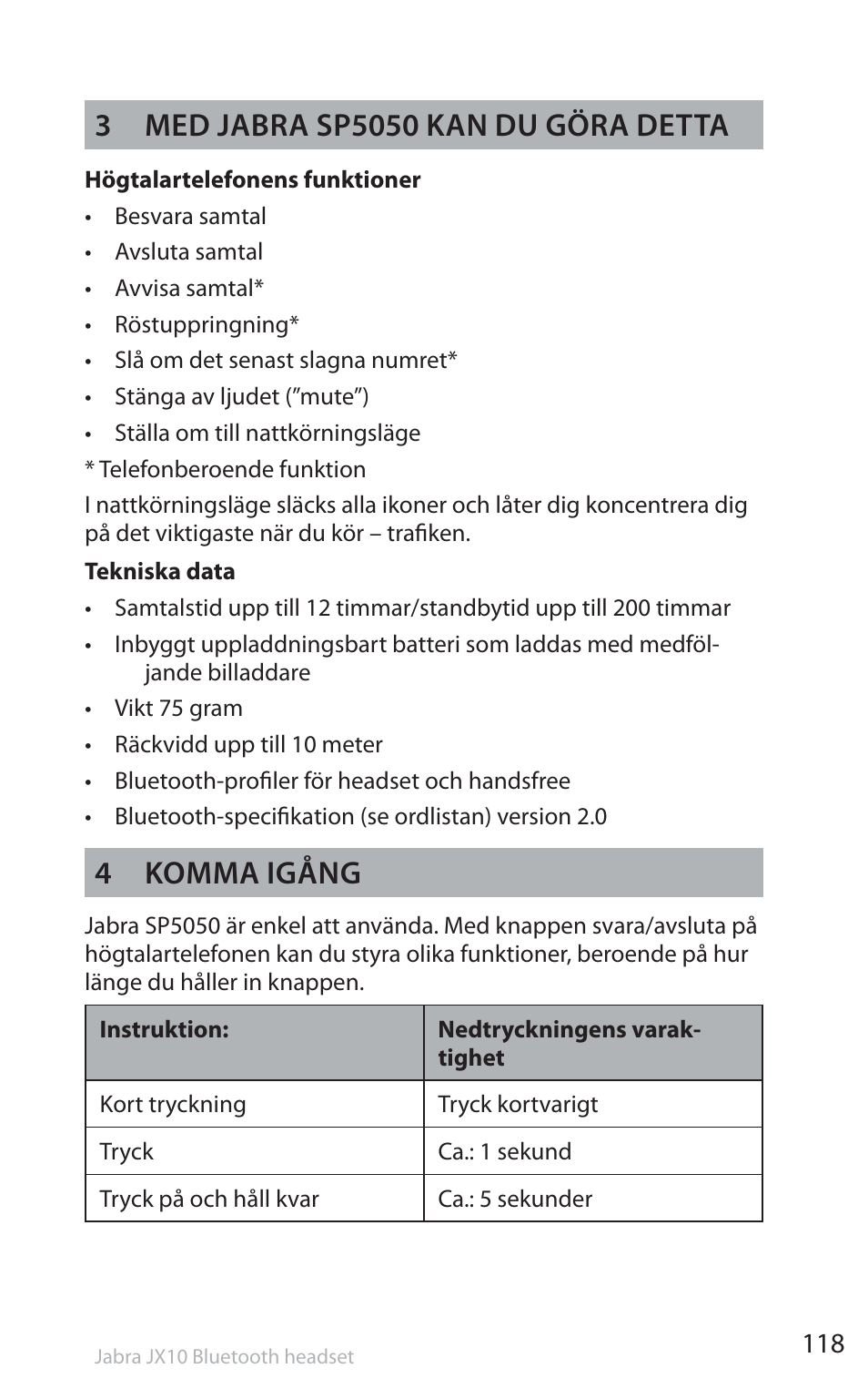 4 komma igång | Jabra SP5050 User Manual | Page 120 / 221