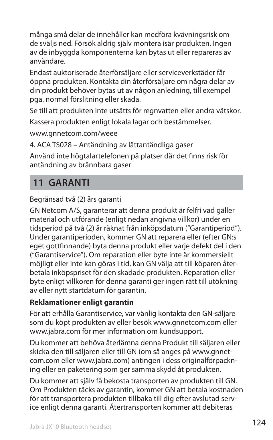 11 garanti | Jabra SP5050 User Manual | Page 126 / 221