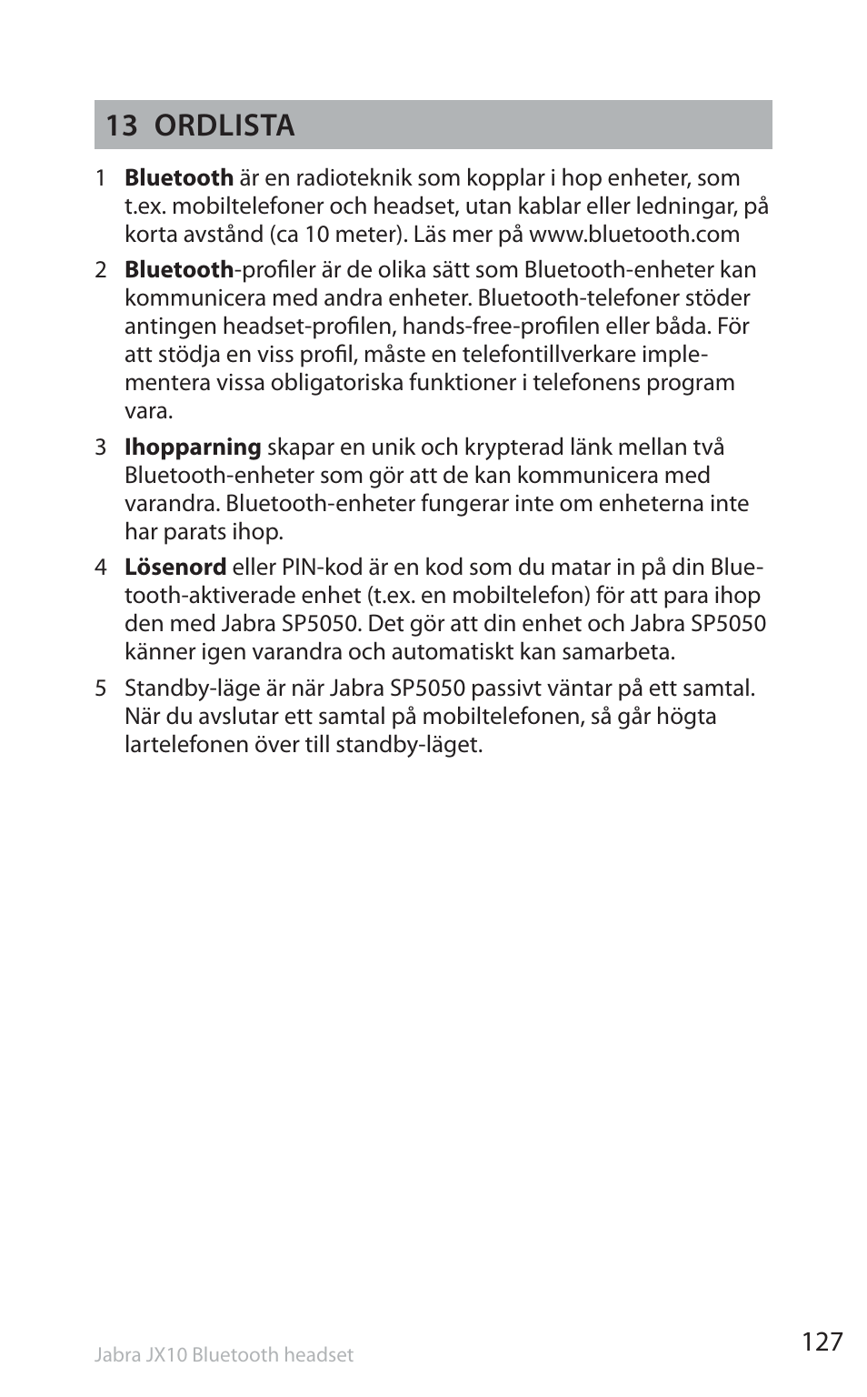 13 ordlista | Jabra SP5050 User Manual | Page 129 / 221