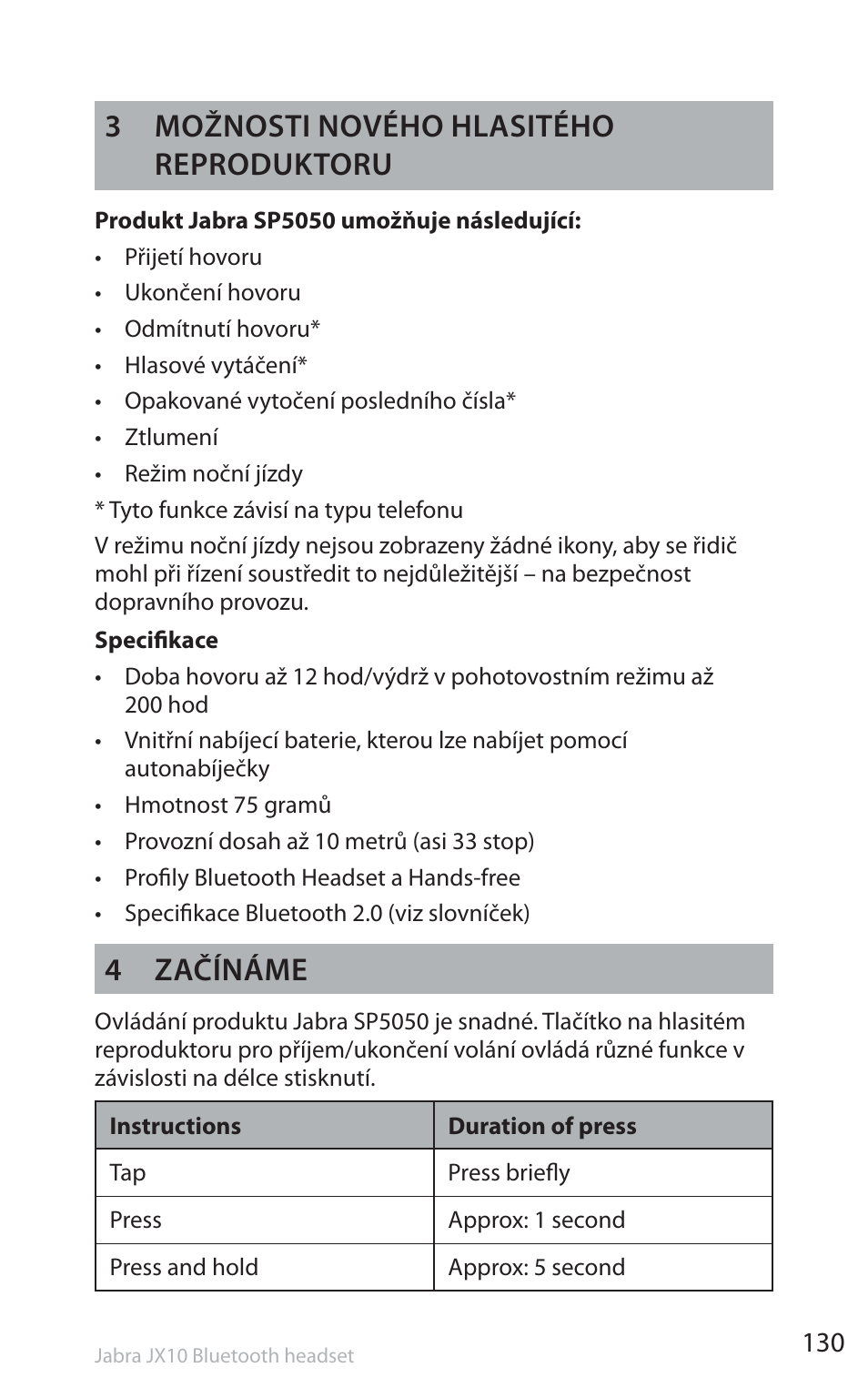3 možnosti nového hlasitého reproduktoru, 4 začínáme | Jabra SP5050 User Manual | Page 132 / 221