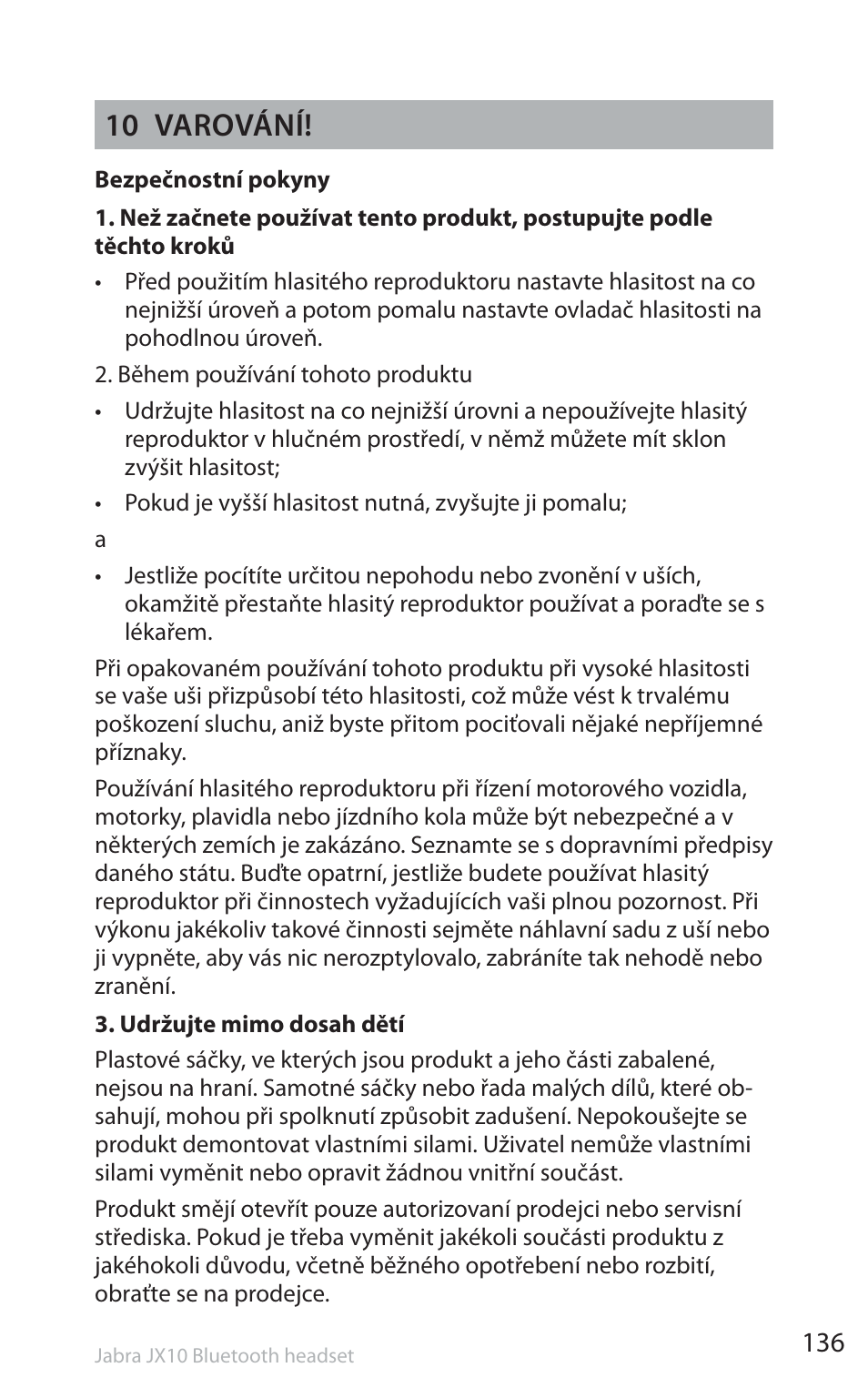 10 varování | Jabra SP5050 User Manual | Page 138 / 221