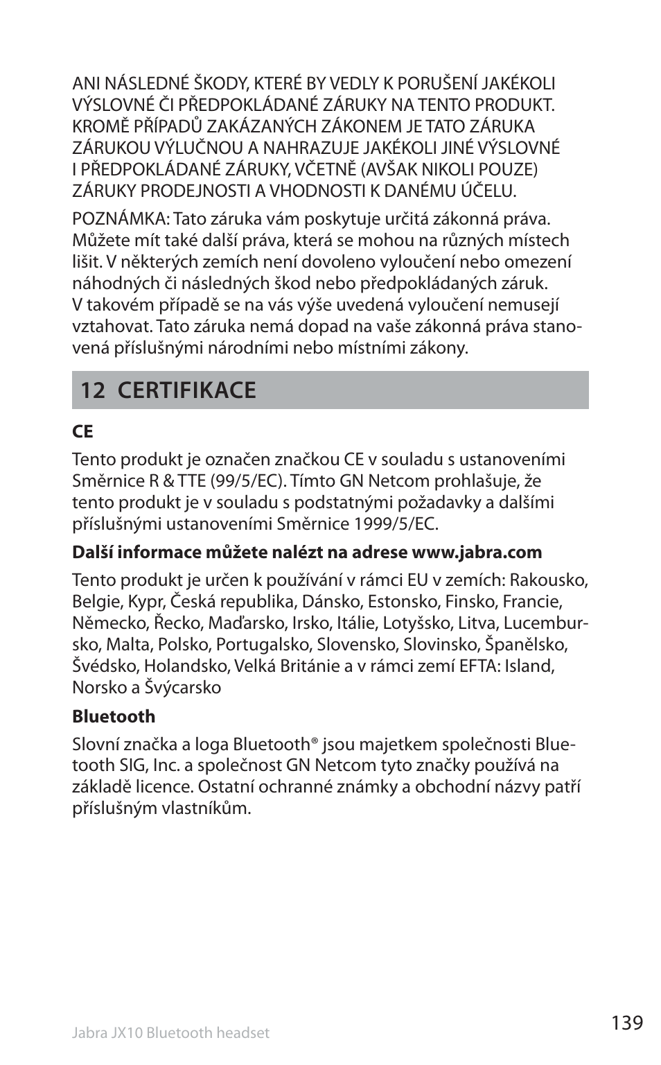 12 certifikace | Jabra SP5050 User Manual | Page 141 / 221