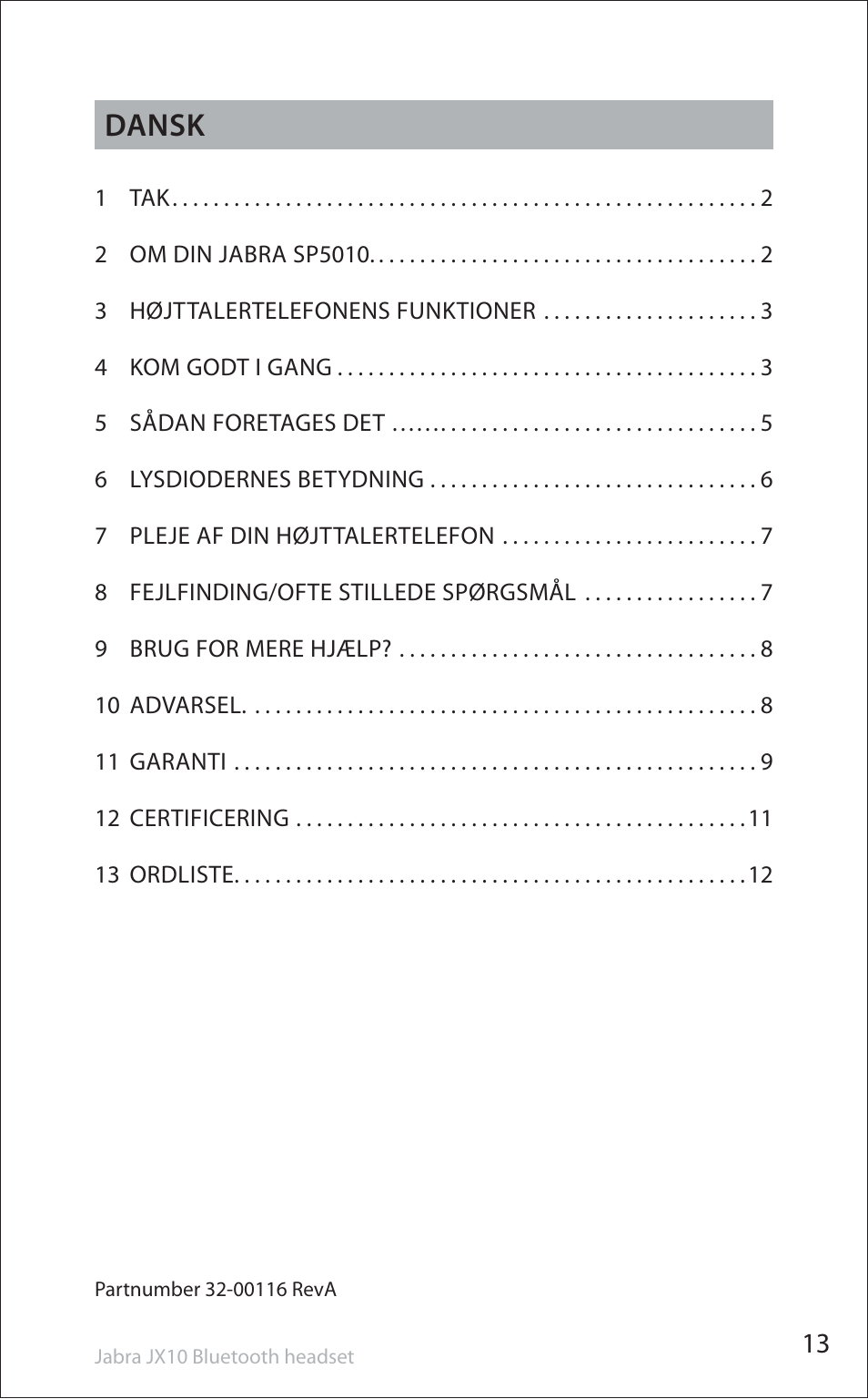 Dansk | Jabra SP5050 User Manual | Page 15 / 221