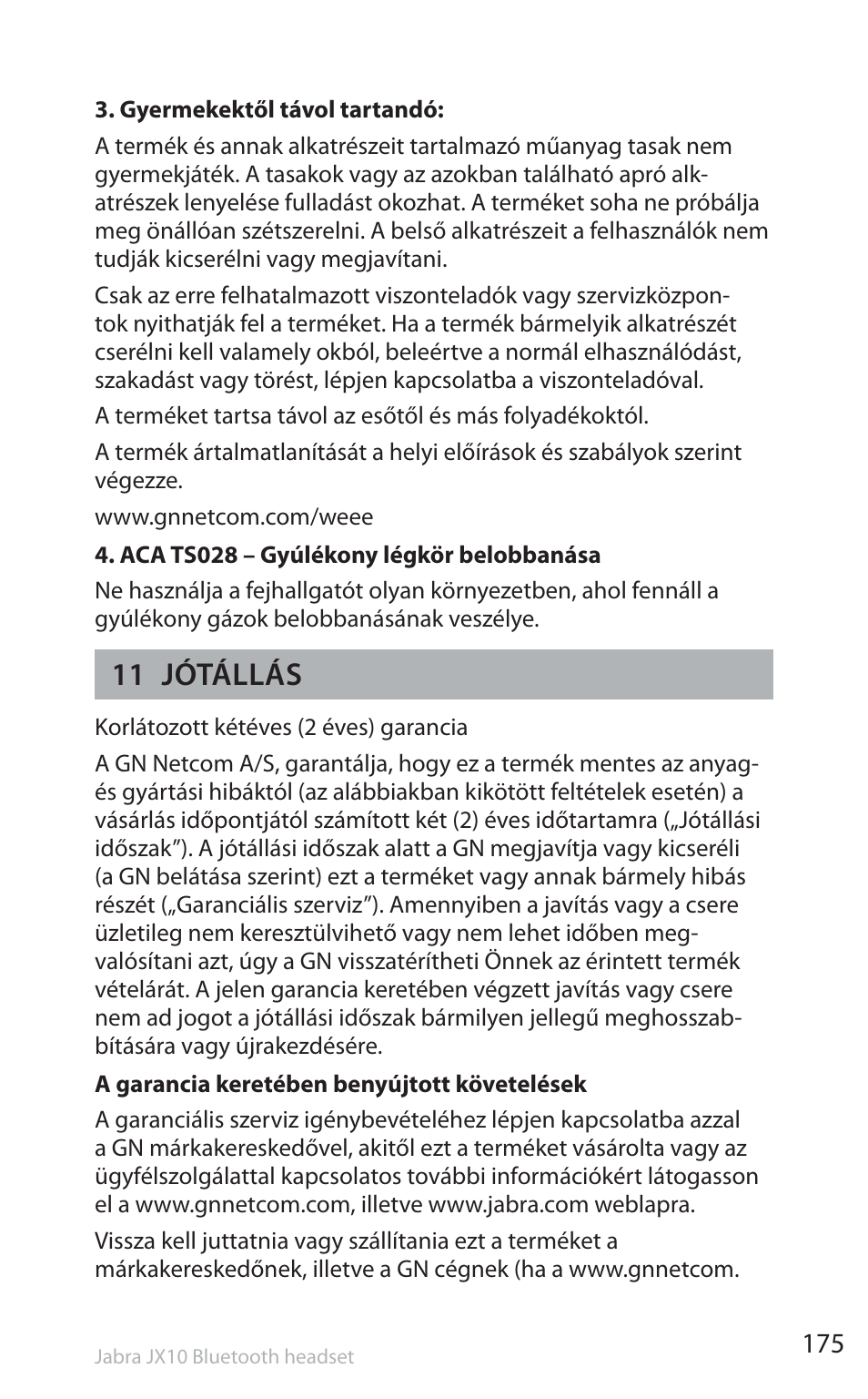 11 jótállás | Jabra SP5050 User Manual | Page 177 / 221