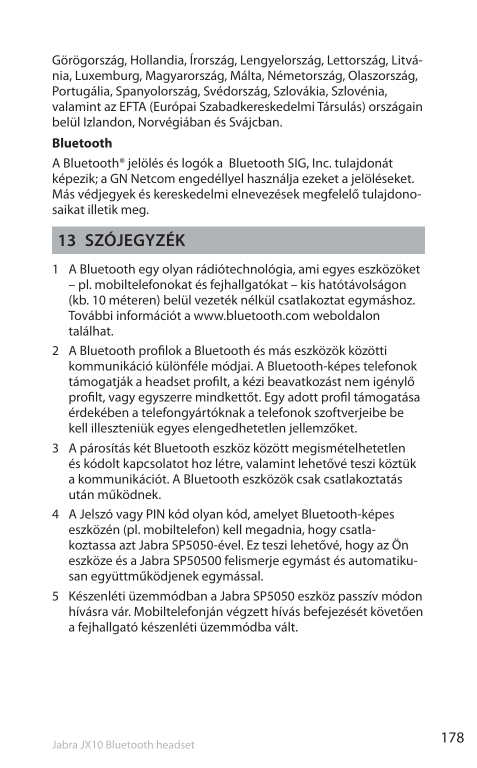 13 szójegyzék | Jabra SP5050 User Manual | Page 180 / 221