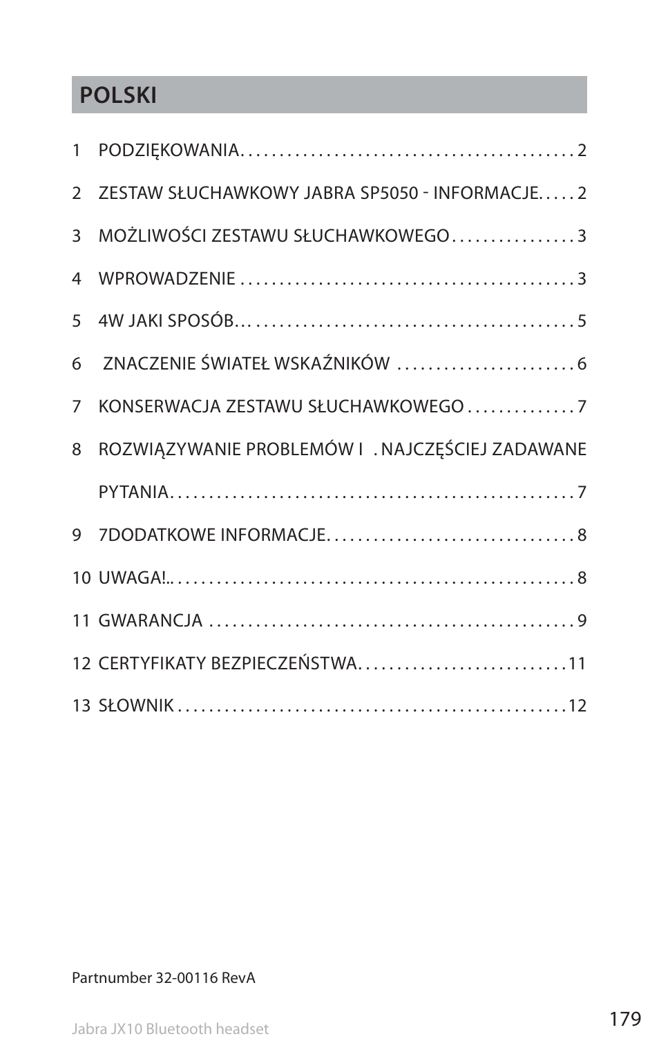 Polski | Jabra SP5050 User Manual | Page 181 / 221