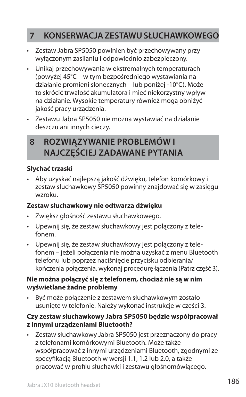 7 konserwacja zestawu słuchawkowego | Jabra SP5050 User Manual | Page 188 / 221