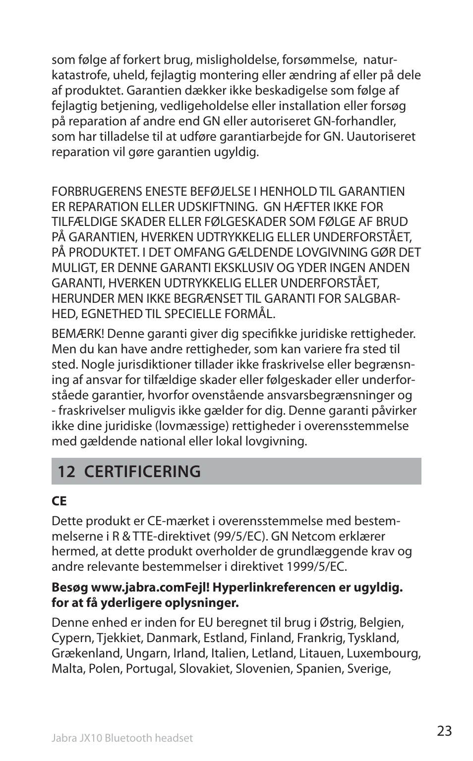 12 certificering | Jabra SP5050 User Manual | Page 25 / 221