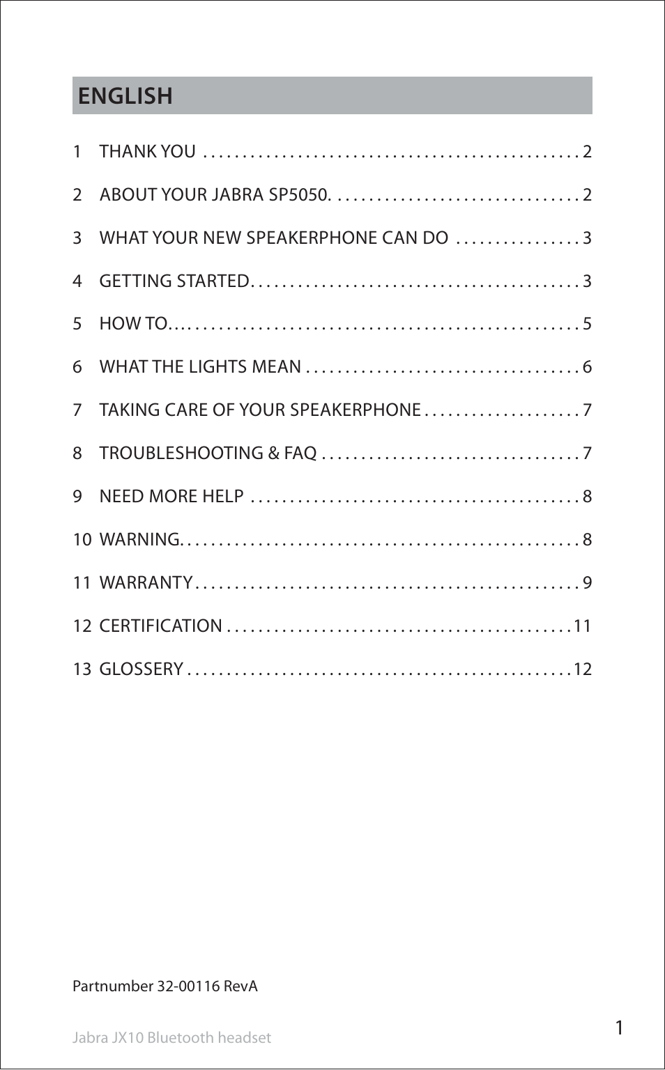 English | Jabra SP5050 User Manual | Page 3 / 221