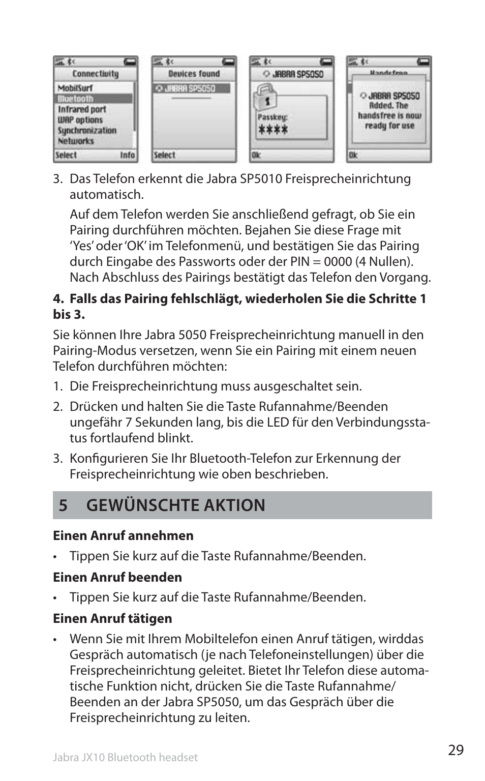 5 gewünschte aktion | Jabra SP5050 User Manual | Page 31 / 221