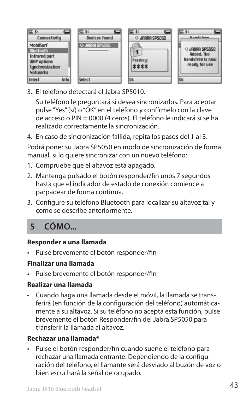 5 cómo | Jabra SP5050 User Manual | Page 45 / 221