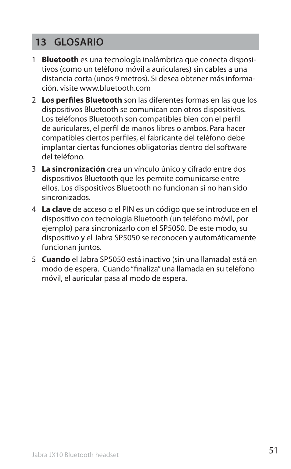 13 glosario | Jabra SP5050 User Manual | Page 53 / 221