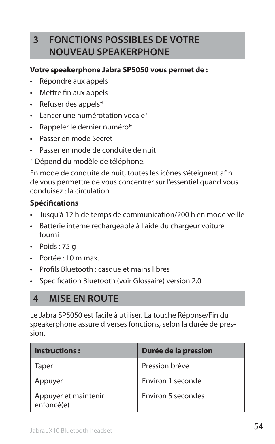 4 mise en route | Jabra SP5050 User Manual | Page 56 / 221