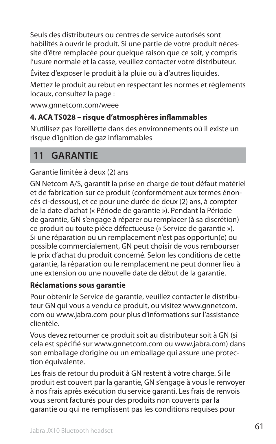 11 garantie | Jabra SP5050 User Manual | Page 63 / 221