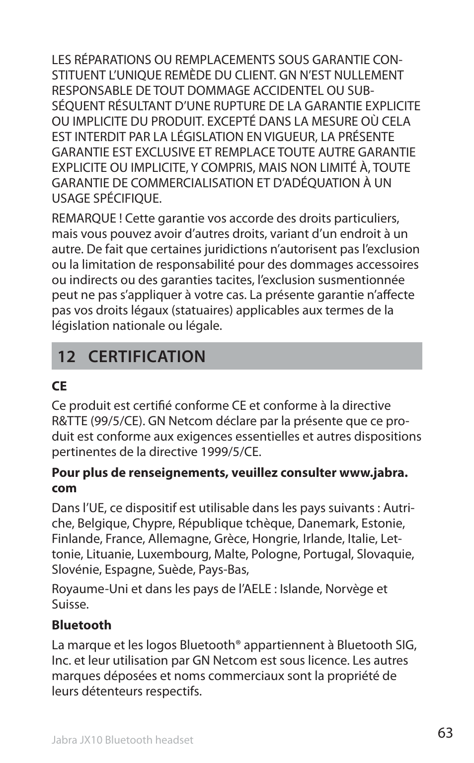 12 certification | Jabra SP5050 User Manual | Page 65 / 221
