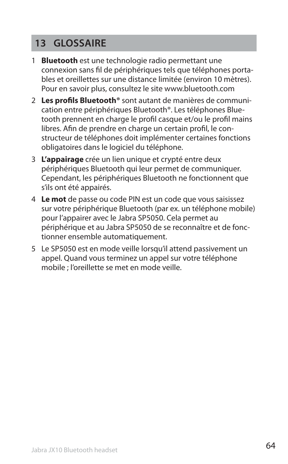13 glossaire | Jabra SP5050 User Manual | Page 66 / 221