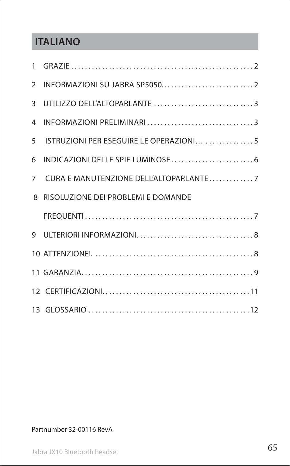 Italiano | Jabra SP5050 User Manual | Page 67 / 221