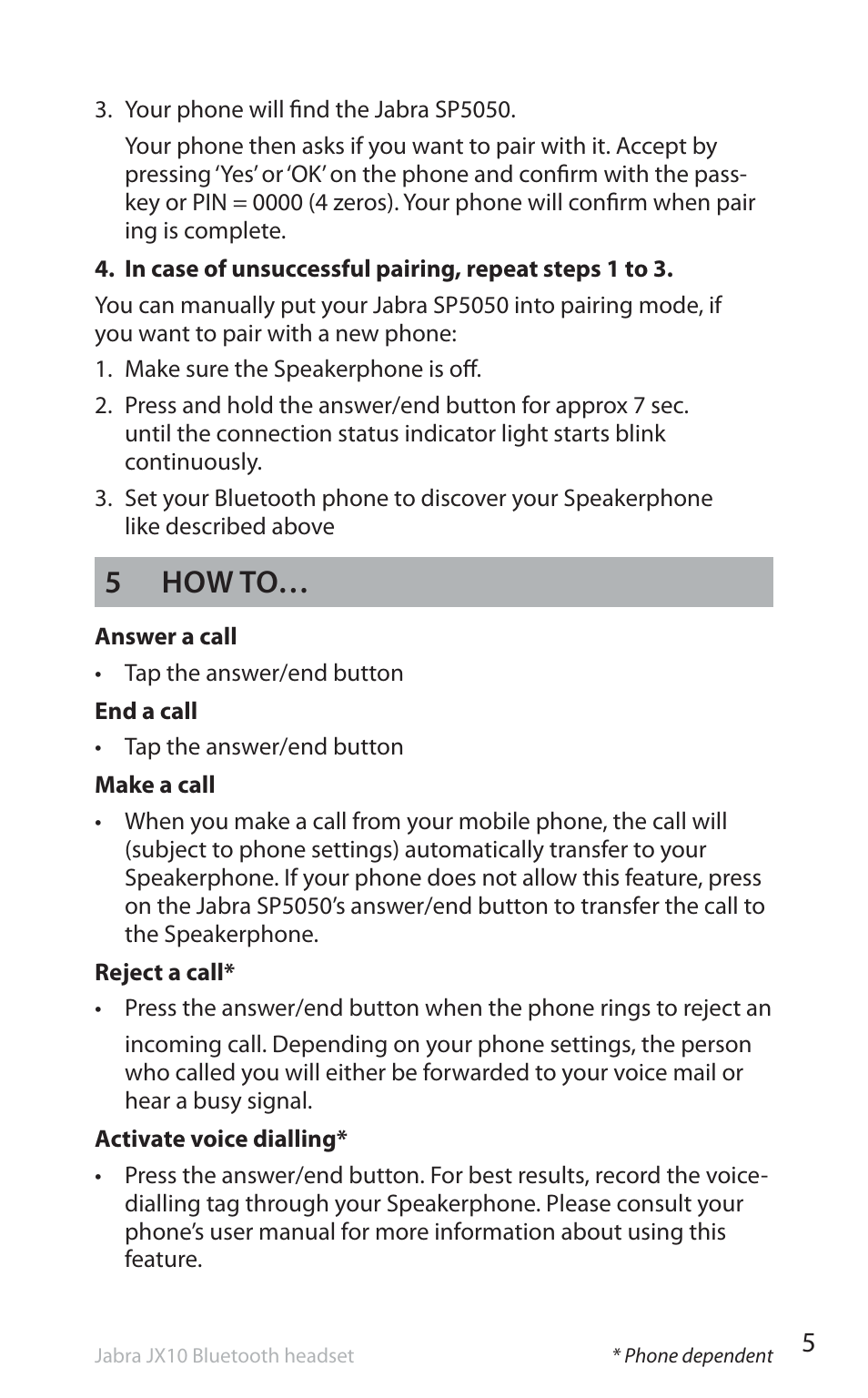 5how to | Jabra SP5050 User Manual | Page 7 / 221