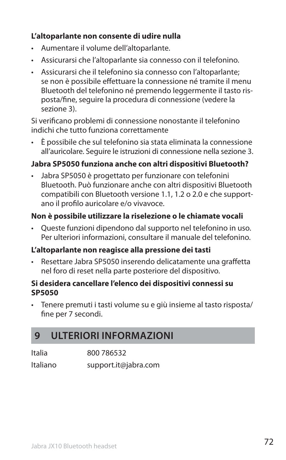 9 ulteriori informazioni | Jabra SP5050 User Manual | Page 74 / 221