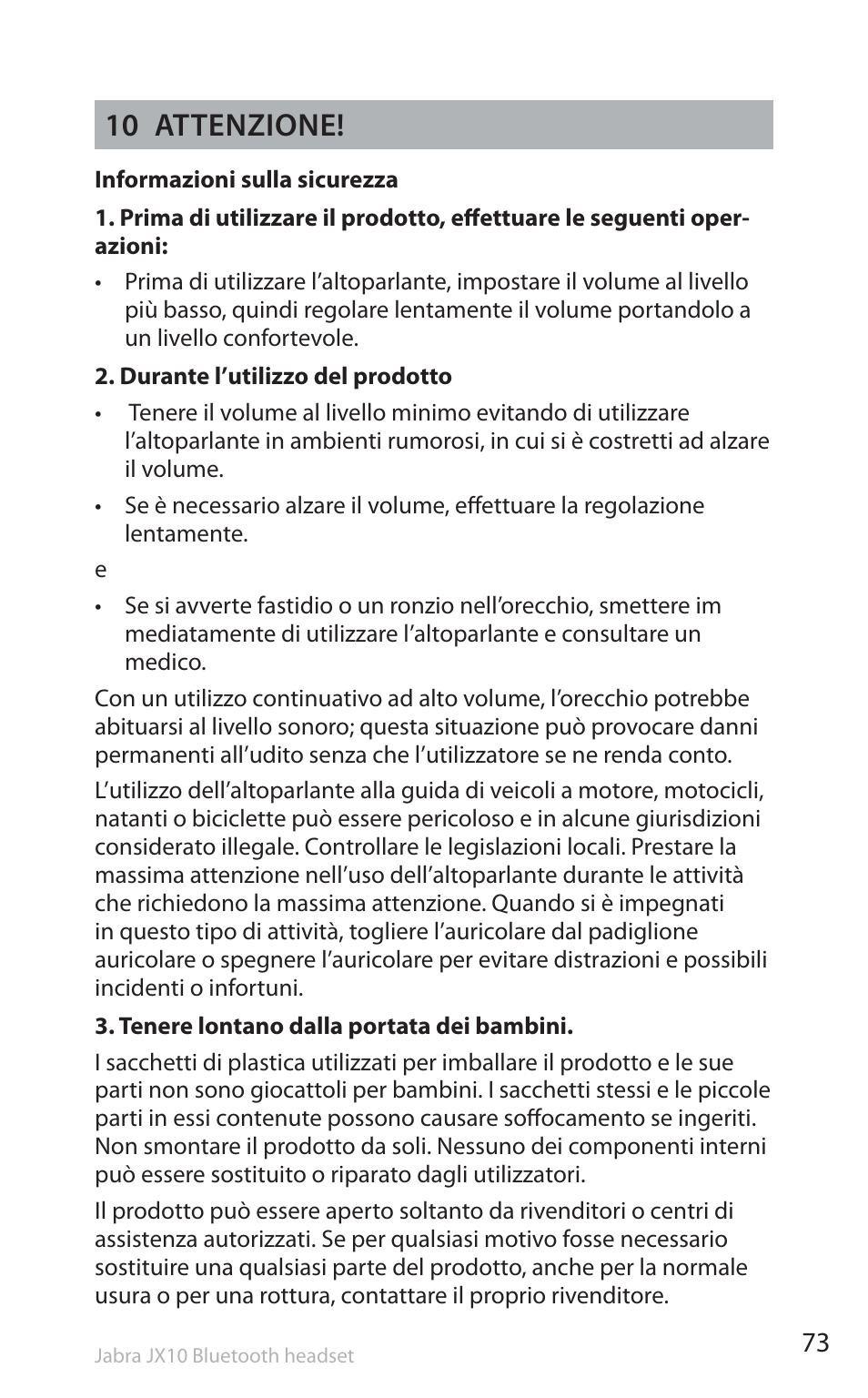 10 attenzione | Jabra SP5050 User Manual | Page 75 / 221