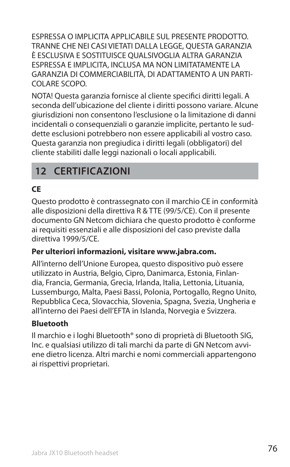 12 certificazioni | Jabra SP5050 User Manual | Page 78 / 221