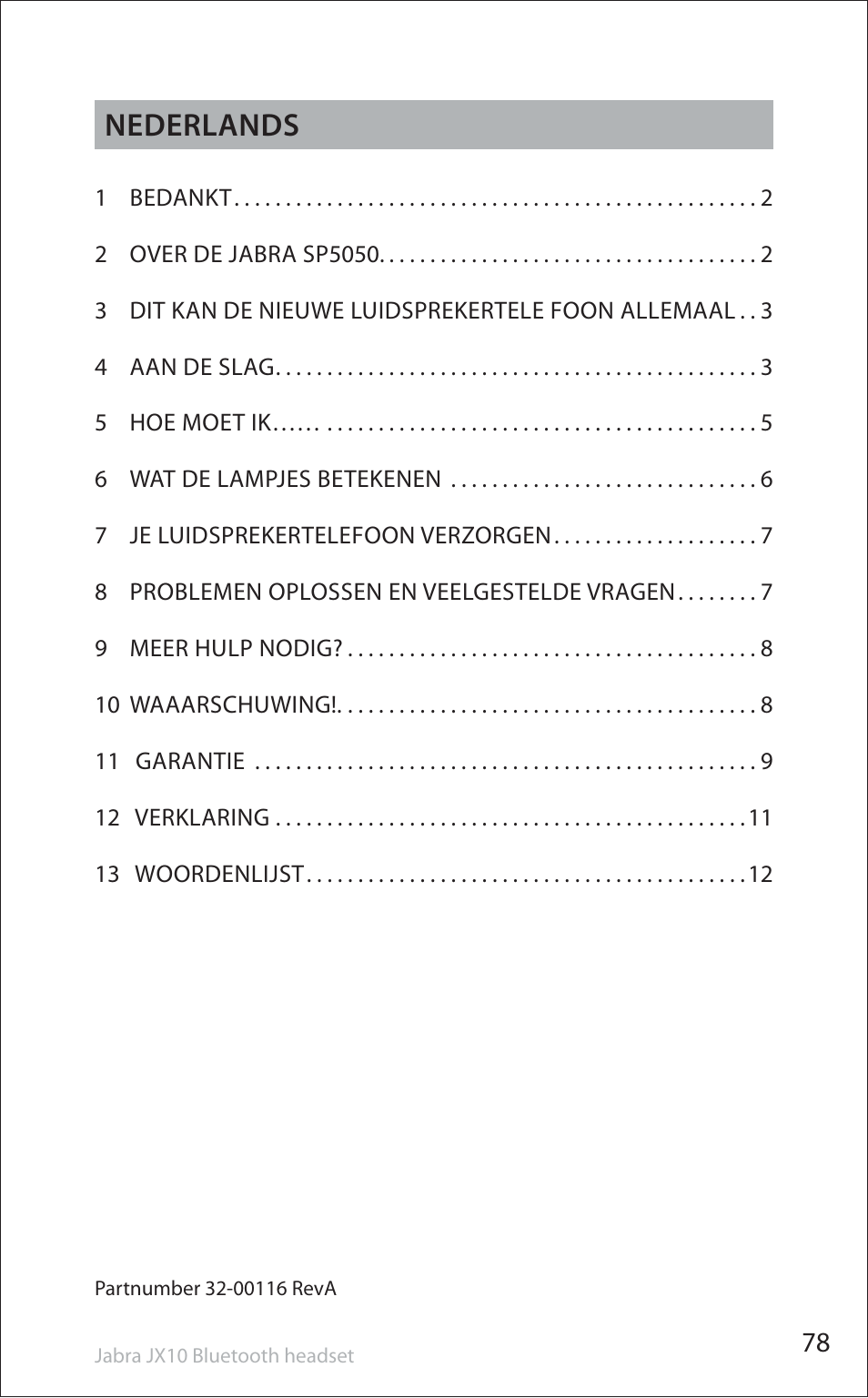 Nederlands | Jabra SP5050 User Manual | Page 80 / 221