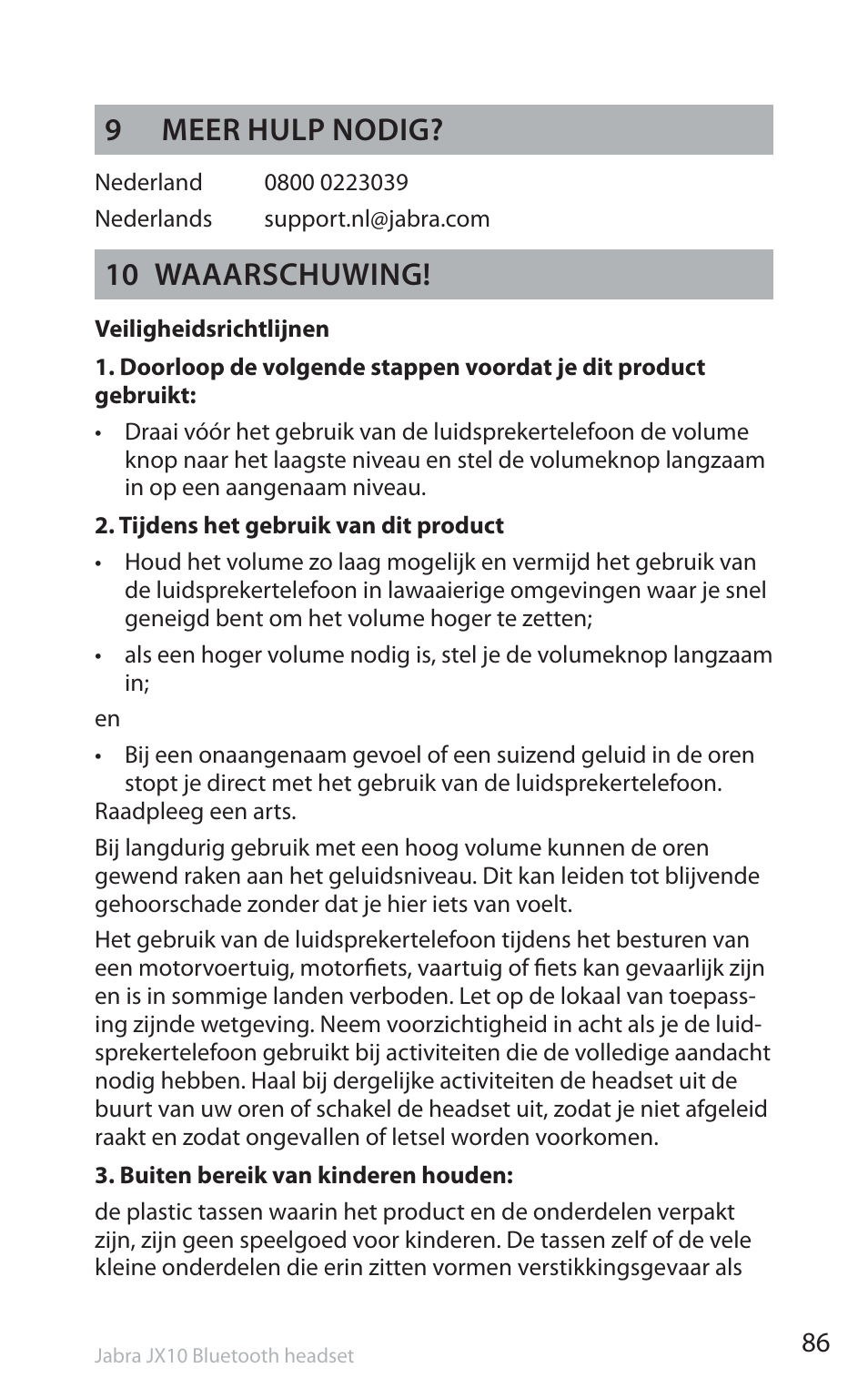 9meer hulp nodig, 10 waaarschuwing | Jabra SP5050 User Manual | Page 88 / 221