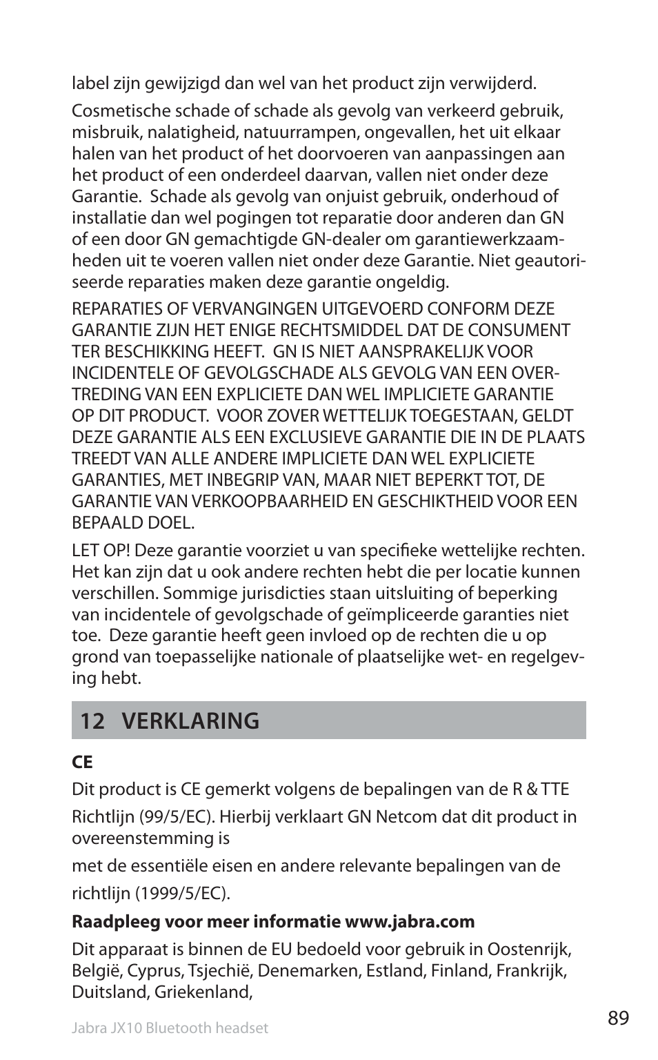 12 verklaring | Jabra SP5050 User Manual | Page 91 / 221