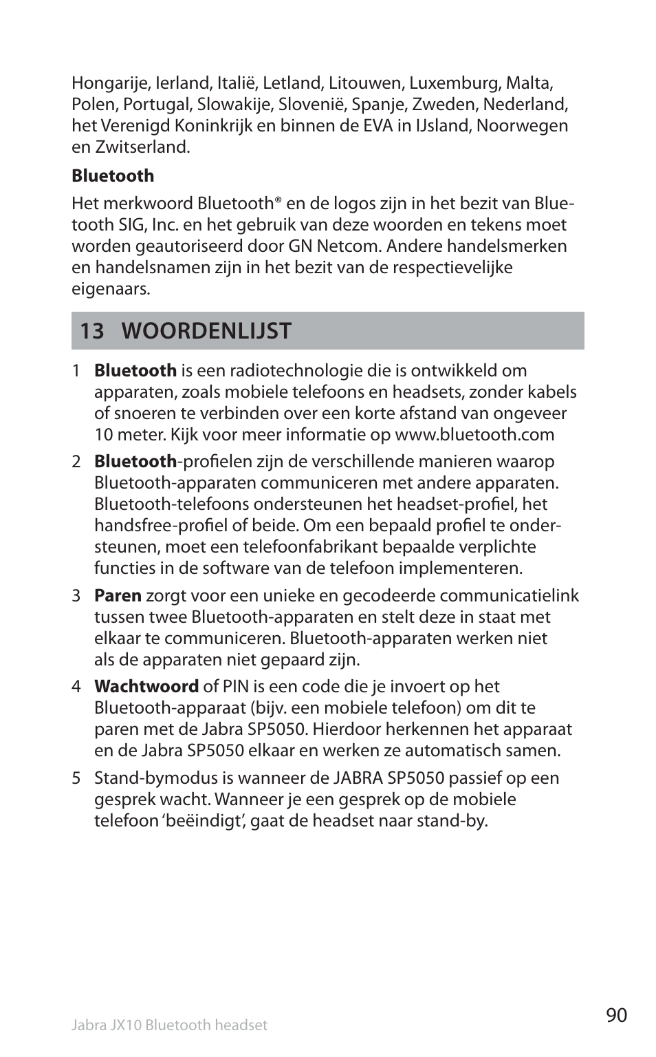 13 woordenlijst | Jabra SP5050 User Manual | Page 92 / 221