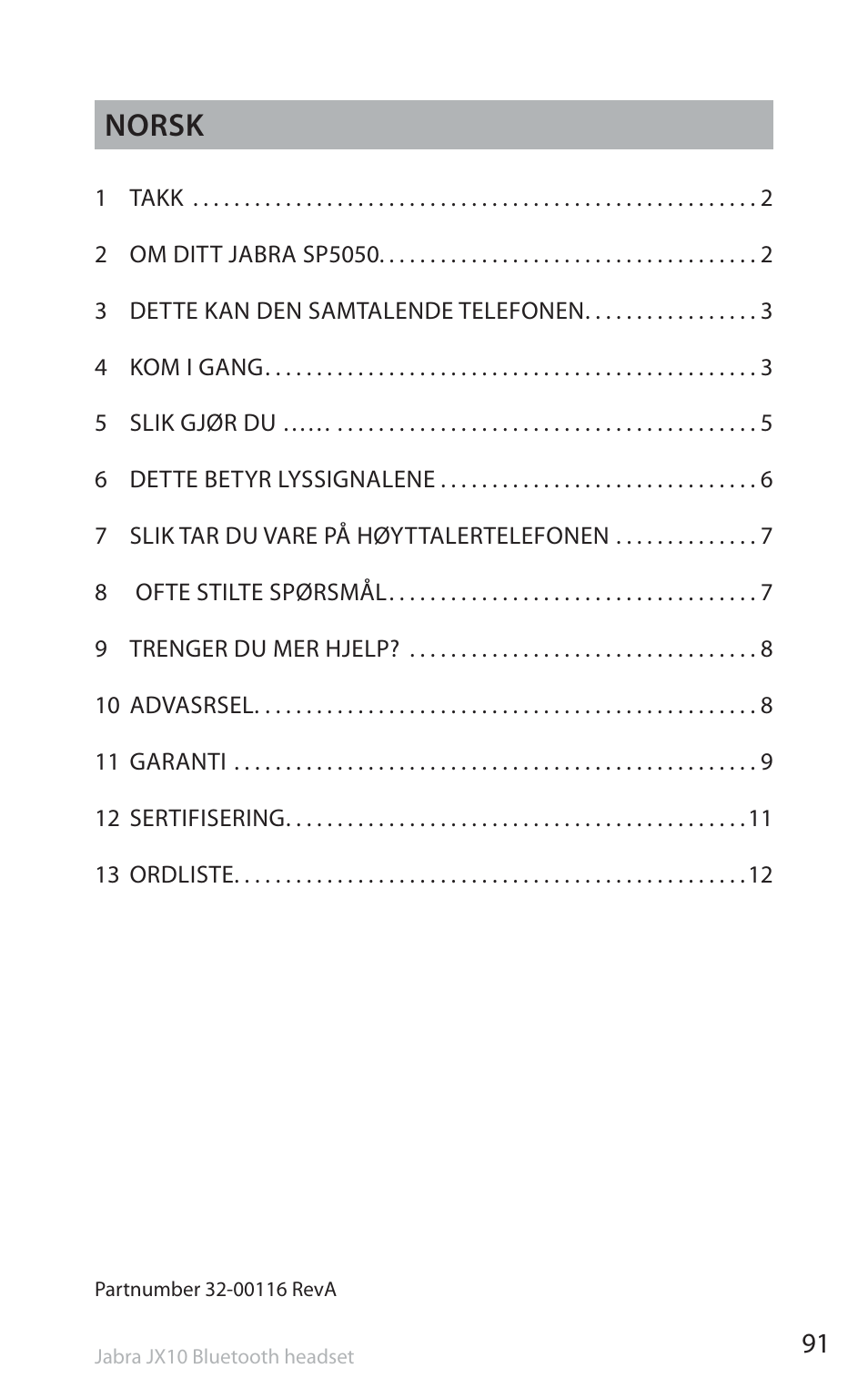Norsk | Jabra SP5050 User Manual | Page 93 / 221