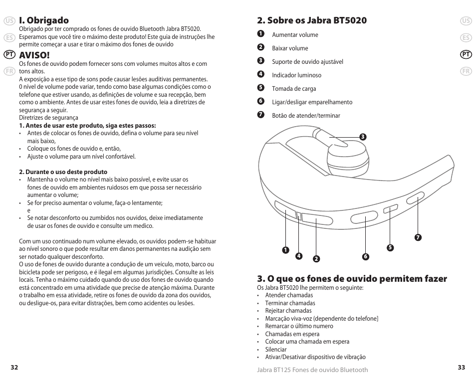 I. obrigado, Aviso, Sobre os jabra bt5020 | O que os fones de ouvido permitem fazer | Jabra REVC 81-00491 User Manual | Page 19 / 31