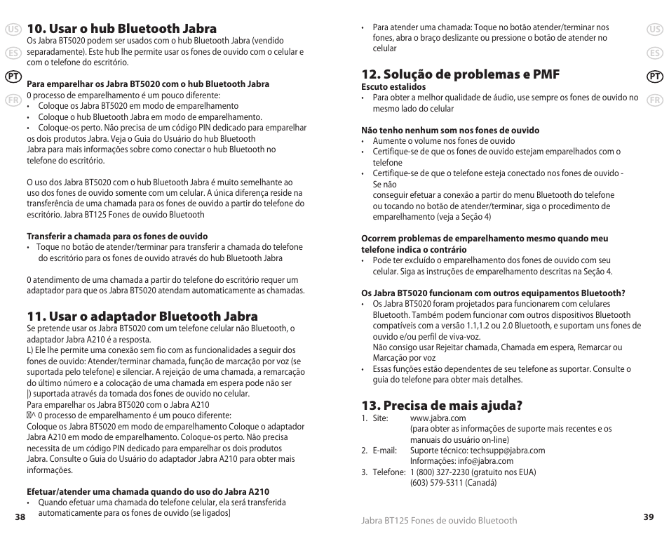 Usar o hub bluetooth jabra, Usar o adaptador bluetooth jabra, Solução de problemas e pmf | Precisa de mais ajuda | Jabra REVC 81-00491 User Manual | Page 22 / 31