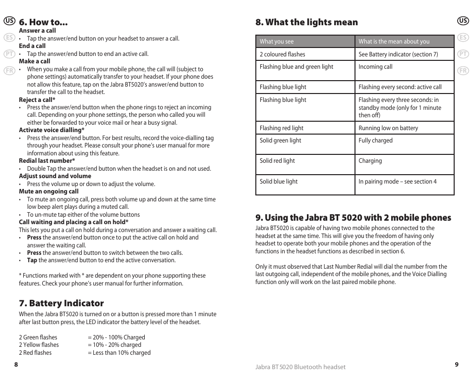 How to, Battery indicator, What the lights mean | Jabra REVC 81-00491 User Manual | Page 7 / 31