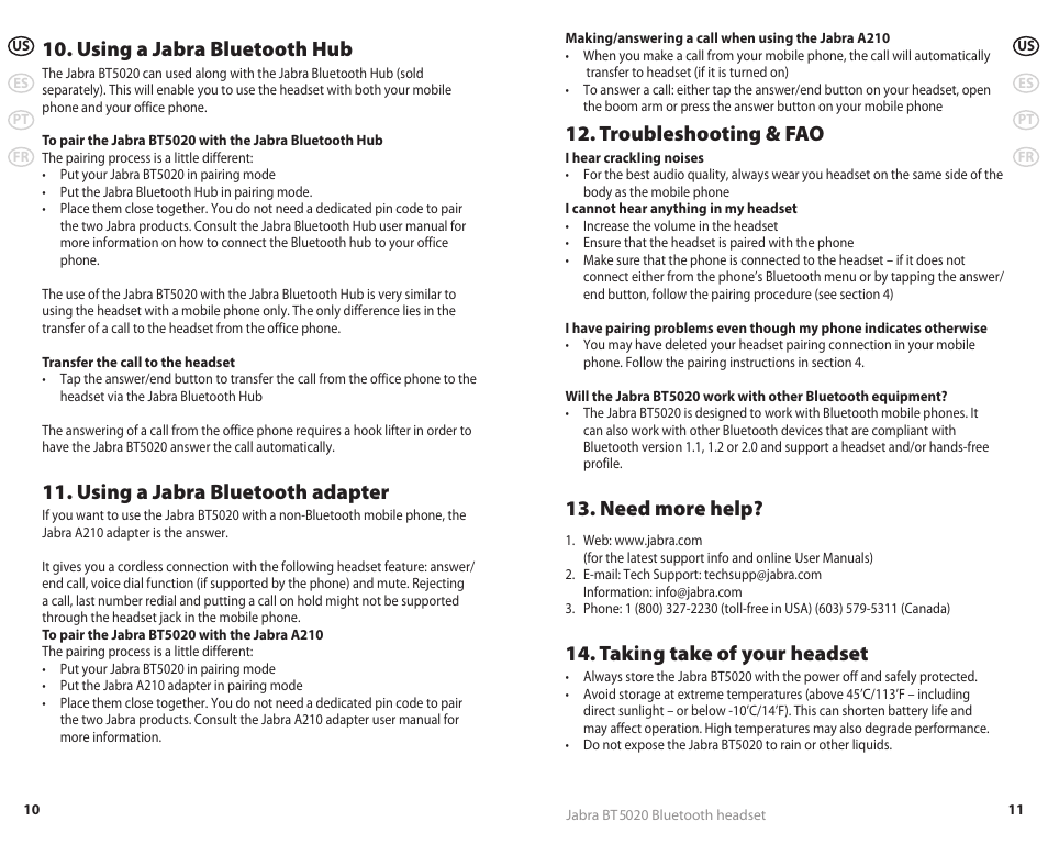 Using a jabra bluetooth hub, Using a jabra bluetooth adapter, Troubleshooting & fao | Need more help, Taking take of your headset | Jabra REVC 81-00491 User Manual | Page 8 / 31