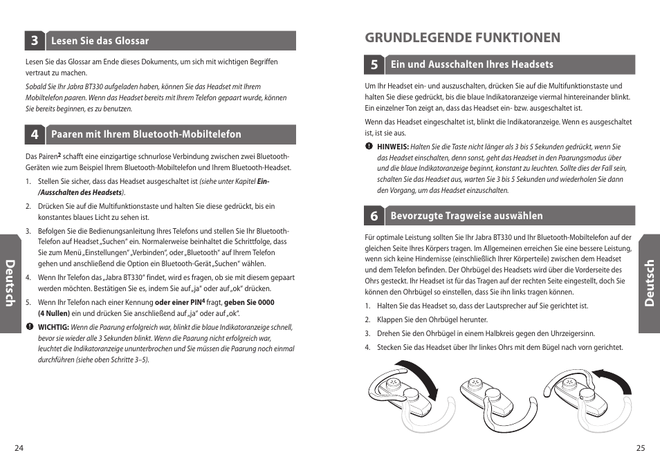 5grundlegende funktionen, Deu ts ch | Jabra BT330 User Manual | Page 14 / 64